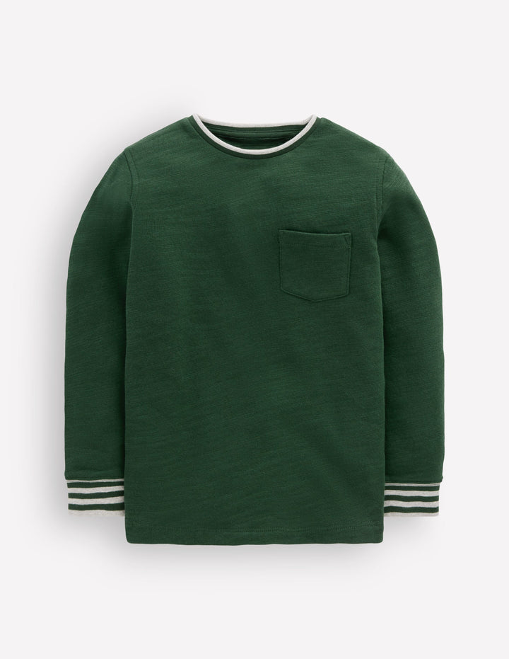 Kuscheliges, mittelschweres Langarmshirt-Jägergrün / Blaue Aura