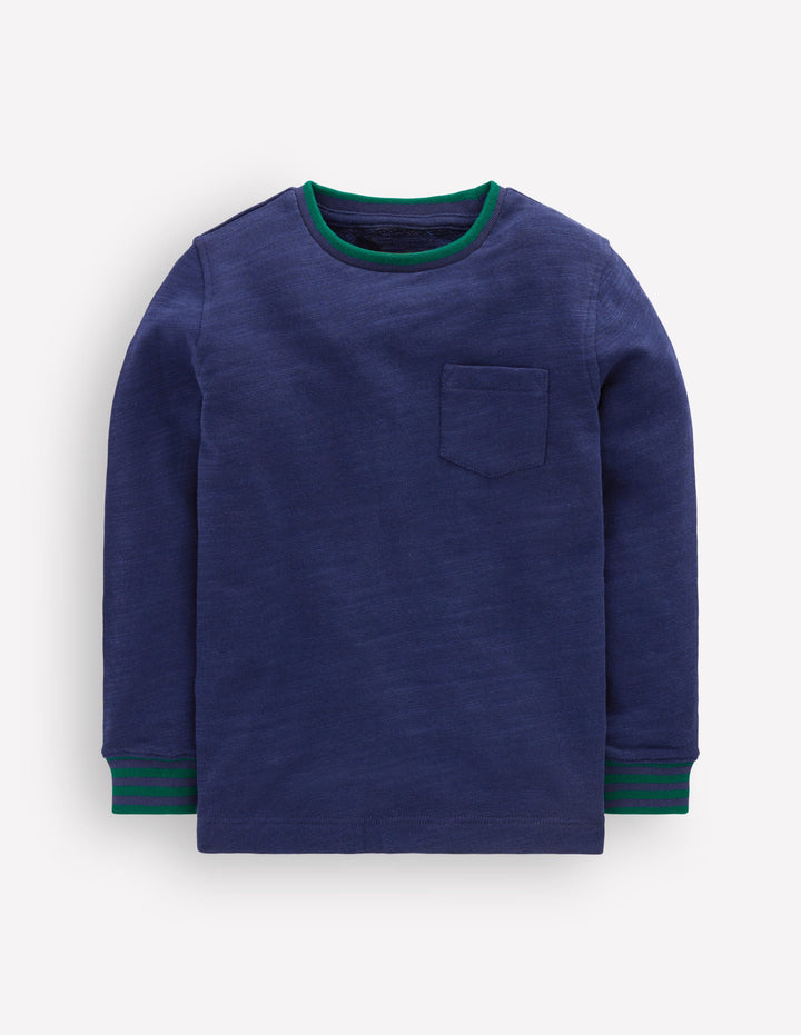 T-shirt semi-épais cosy-Bleu marine universitaire/vert joyau