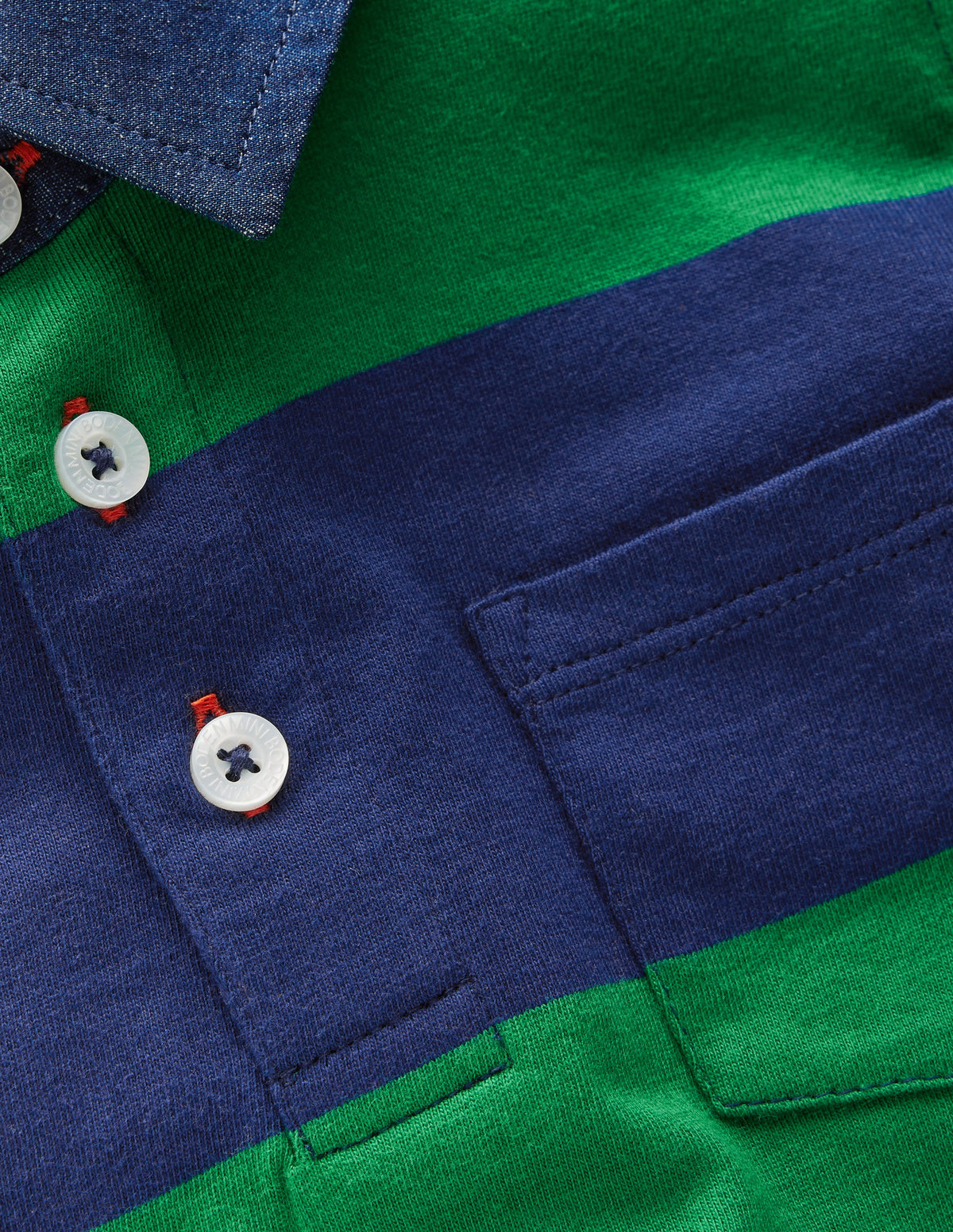Langärmliges, elegantes Polohemd-Schuluniform-Marineblau/Frisches Grün-4