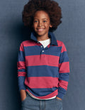 Long Sleeve Smart Polo Shirt-Winter Blush / Denim Blue