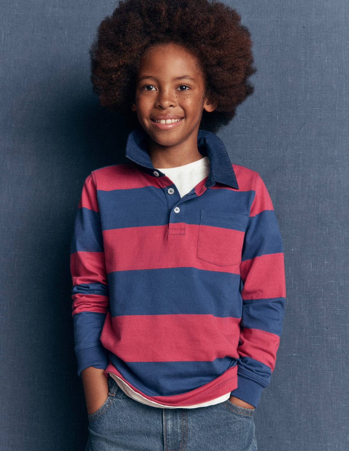 Long Sleeve Smart Polo Shirt-Winter Blush / Denim Blue - Image 1