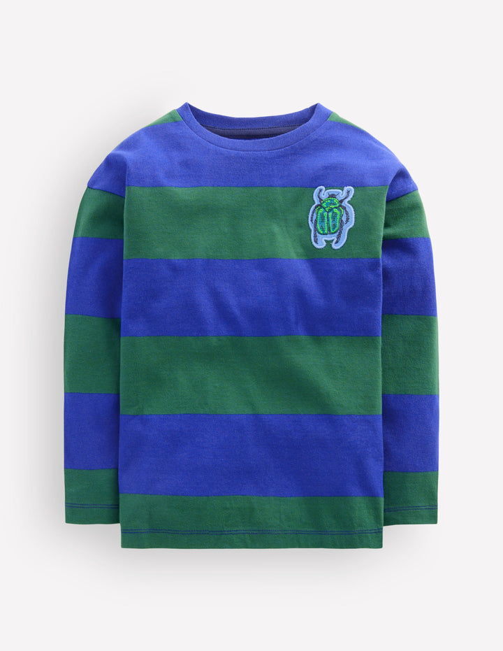 Langarmshirt mit Aufnäher-Blau Streifen