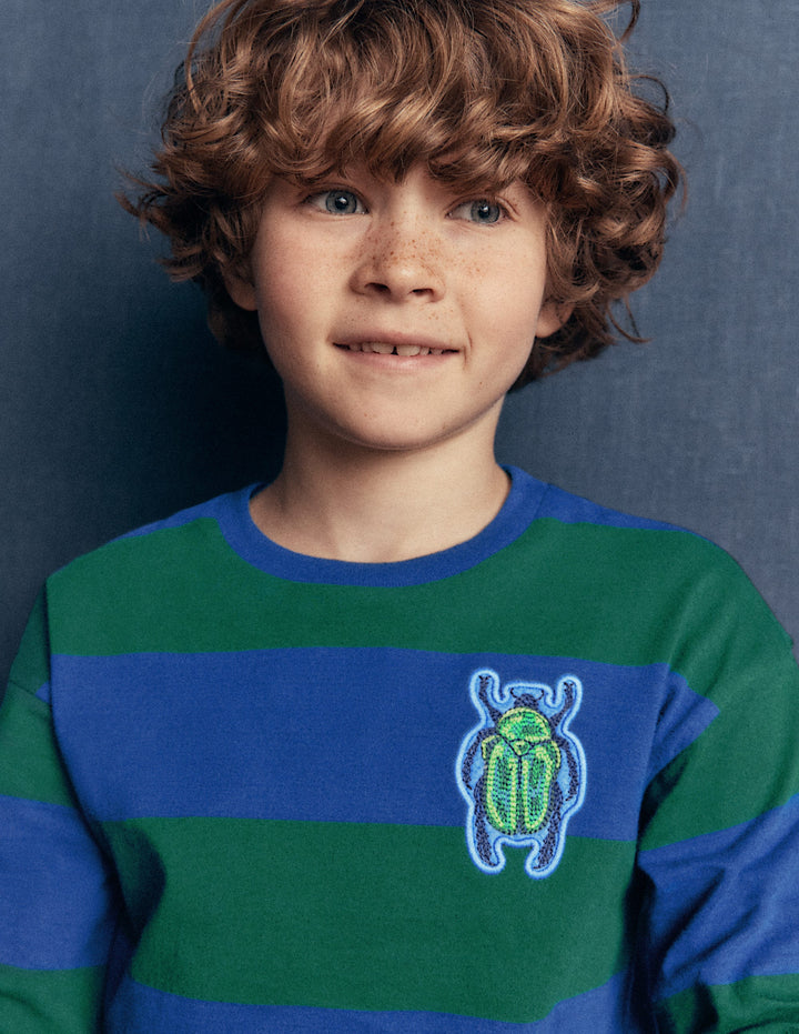 Langarmshirt mit Aufnäher-Blau Streifen