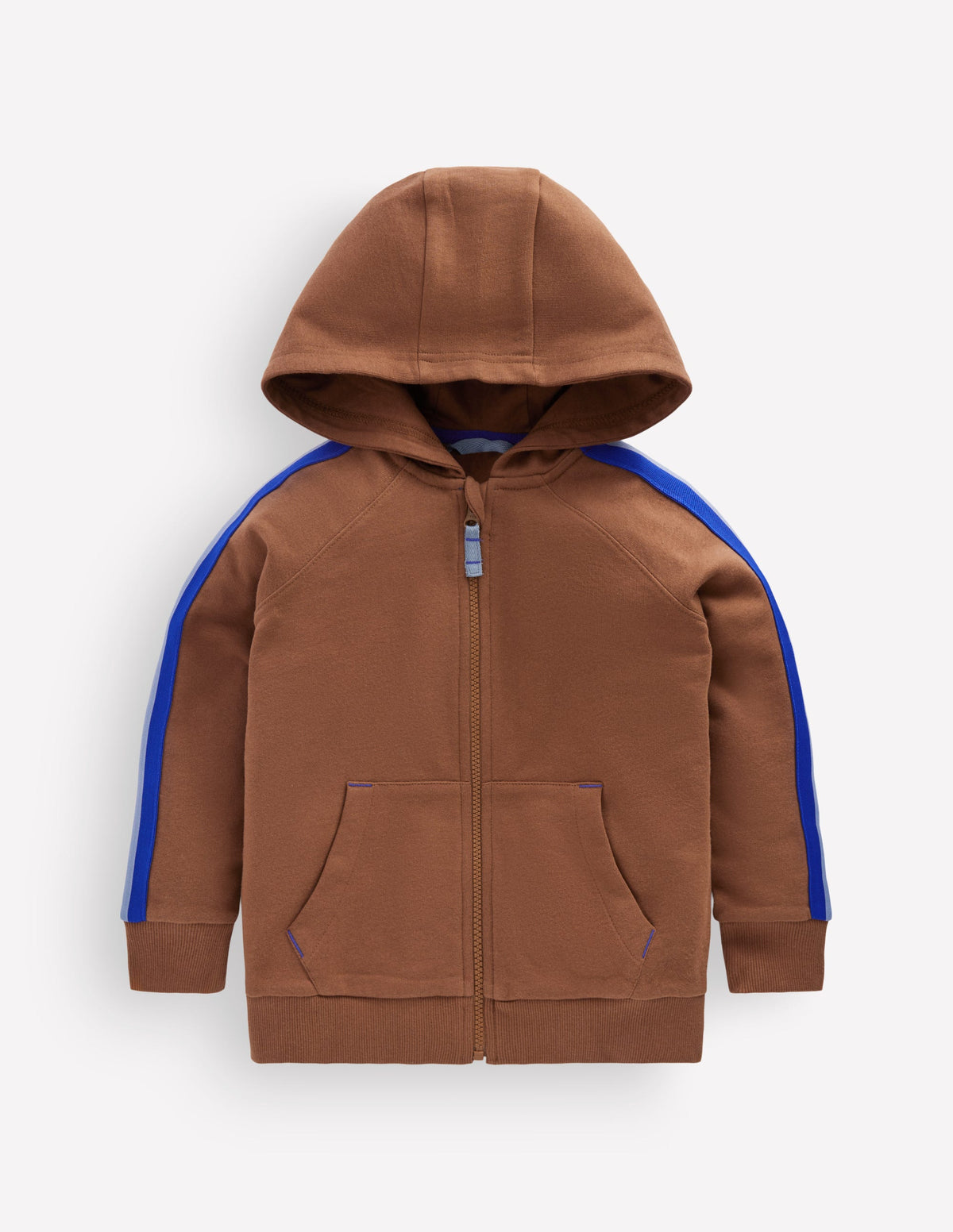 Tape Detail Zip-through Hoodie-Brown - Image 1