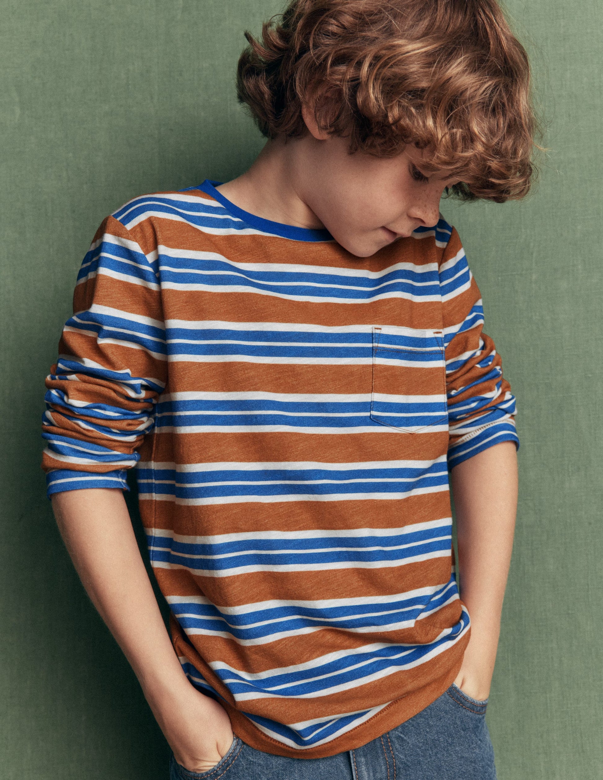 Everyday Long Sleeve T-Shirt-Brown / Gallery Blue-1
