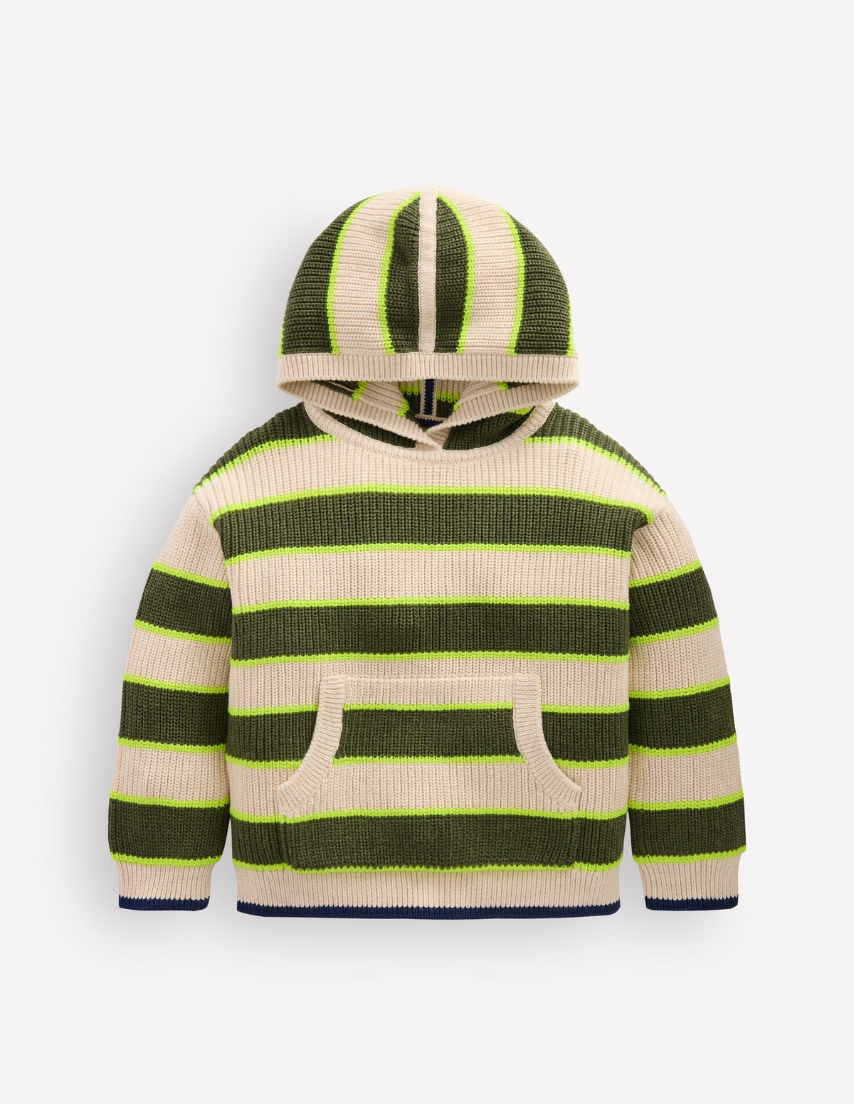 Sweat à capuche en coton épais-Rayé avoine/vert - Image 4