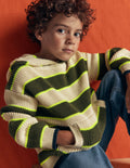 Sweat à capuche en coton épais-Rayé avoine/vert