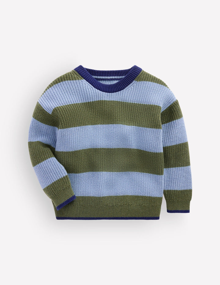 Grob gestrickter Baumwollpullover-Blauhäher Streifen
