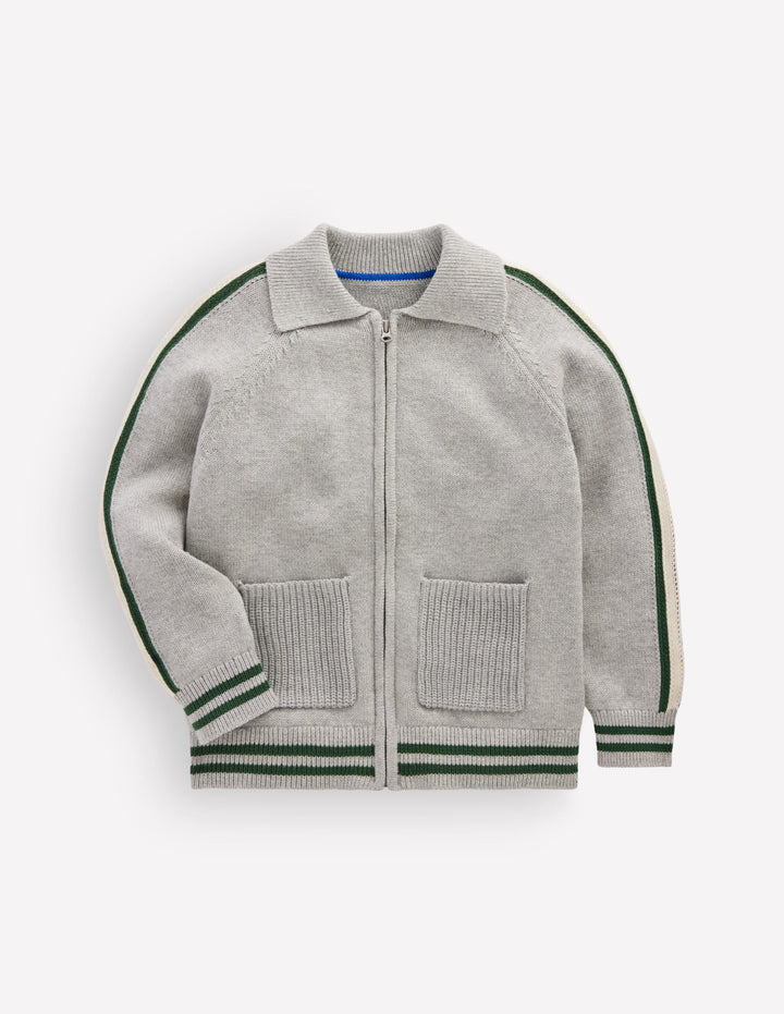 Schicker Pullover mit Reißverschluss-Grau Meliert