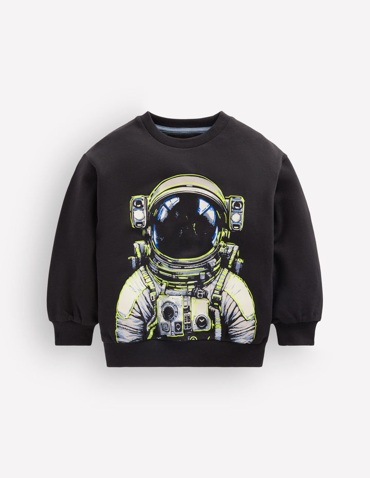 Im Dunkeln leuchtendes, bedrucktes Sweatshirt-Schattengrau Raumfahrer