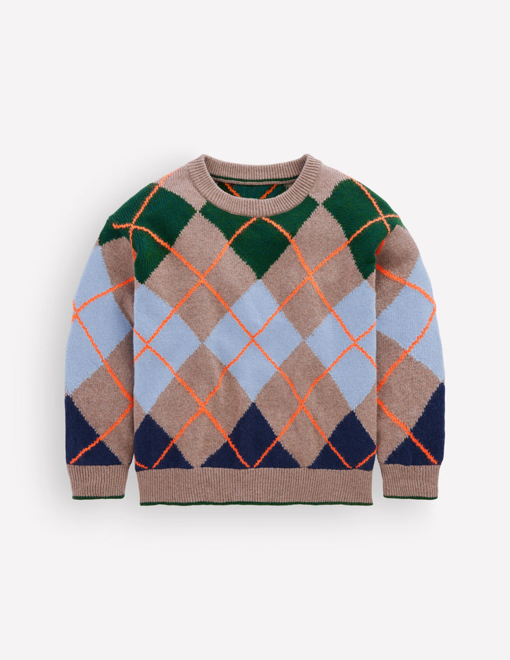 Argyle-Pullover-Steingrau Meliert