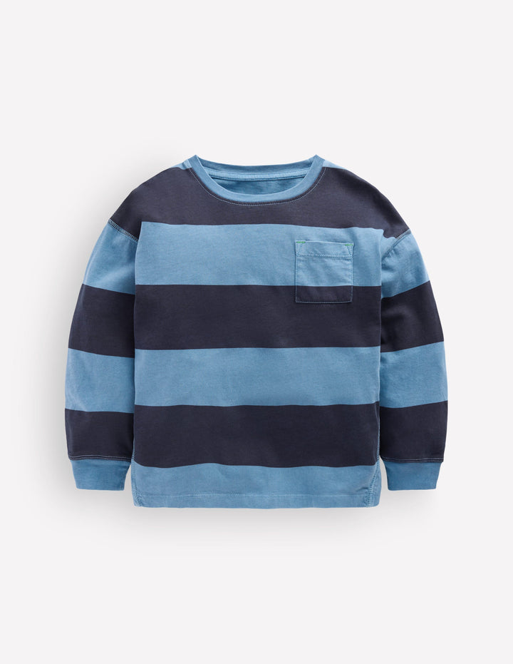 Stückgefärbtes Langarmshirt-Schuluniform-Marineblau/Denimblau