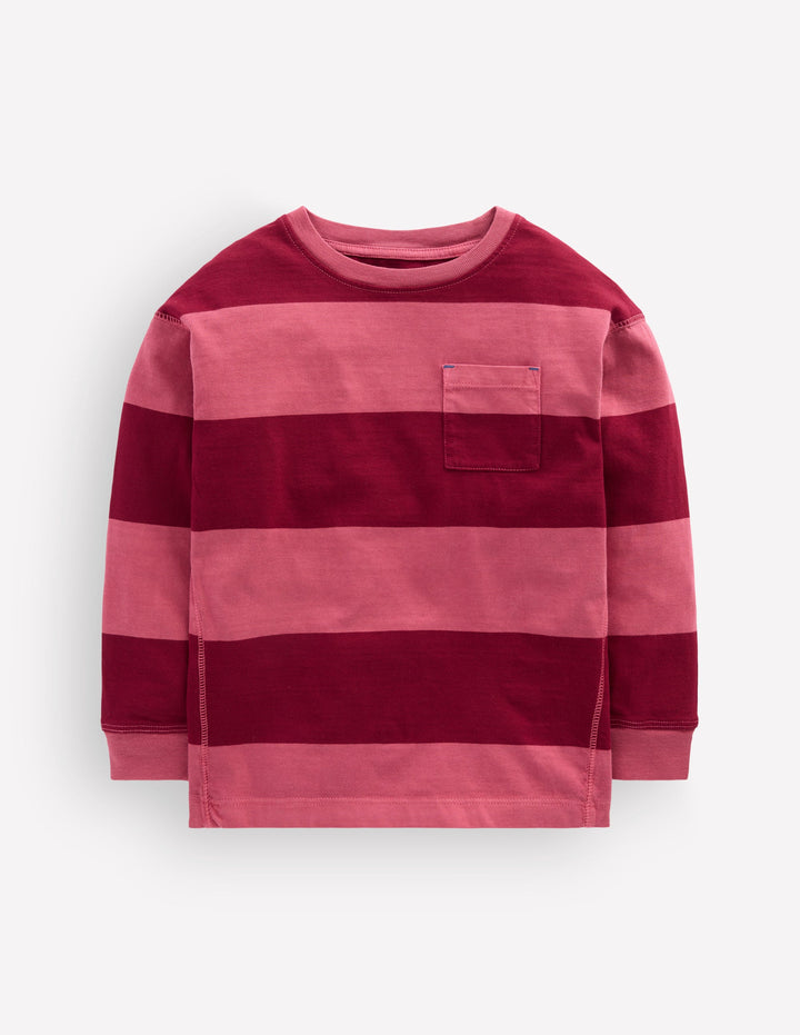 Stückgefärbtes Langarmshirt-Winter Puderrosa/Rubinrot