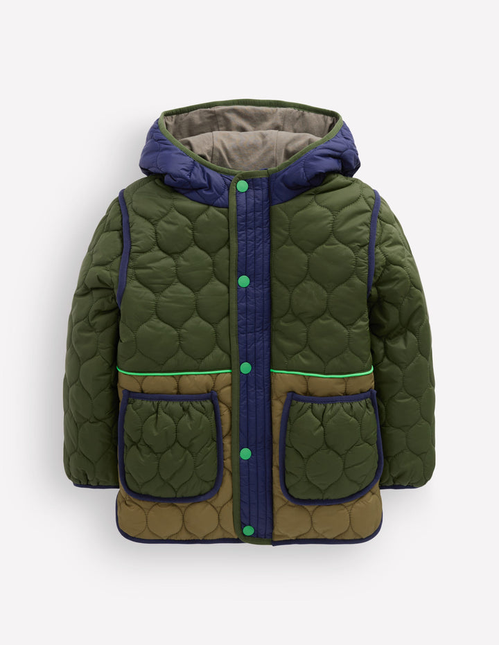 Manteau matelassé-Colourblock kaki