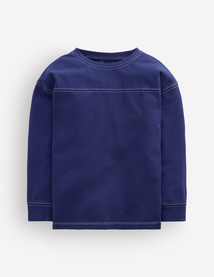 Lockeres Langarmshirt mit Ziernähten-Steuerbordblau