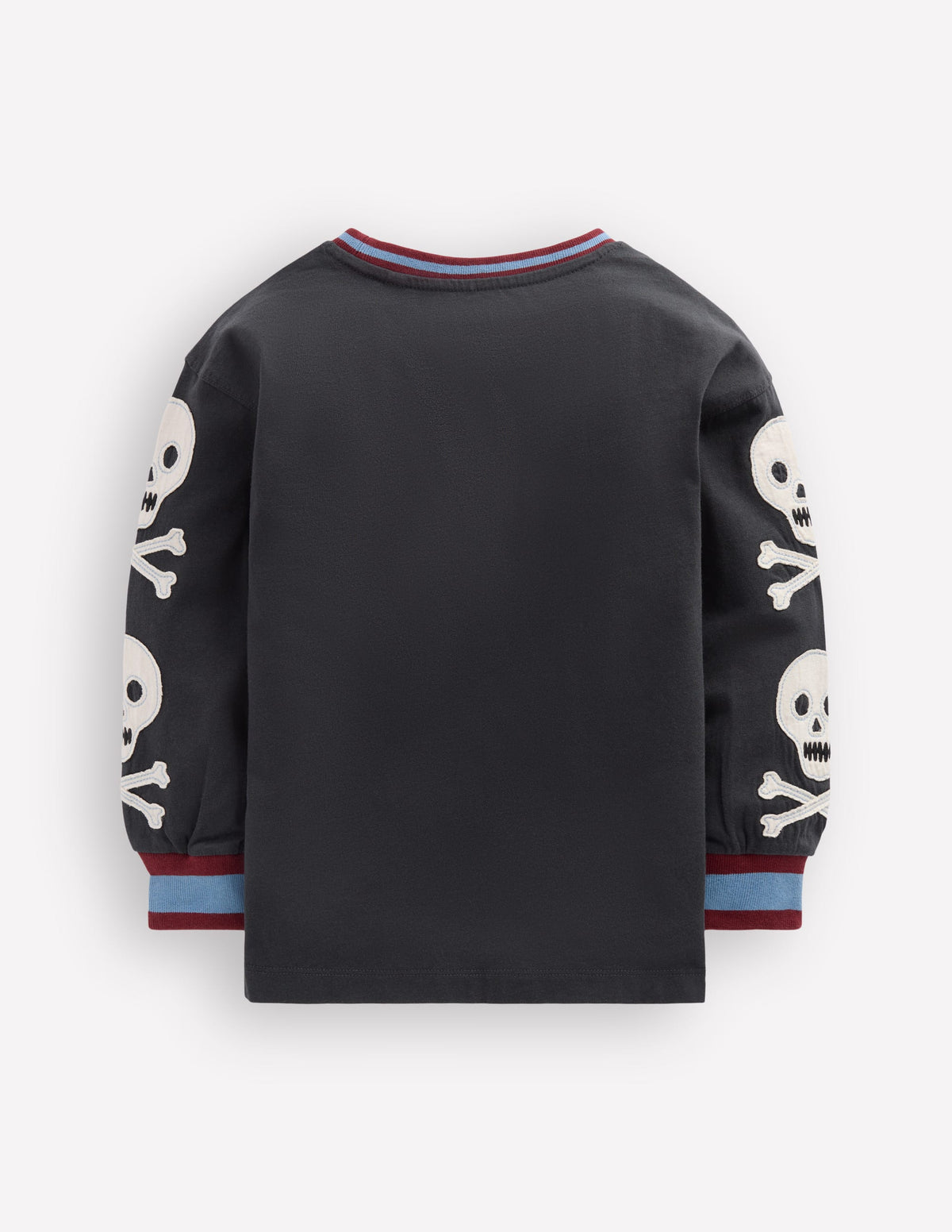 Lockeres Langarmshirt mit Applikationen-Schattengrau Totenköpfe-4