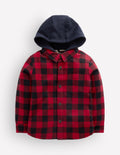 Borg Lined Hooded Shirt-Red/Blue Gingham