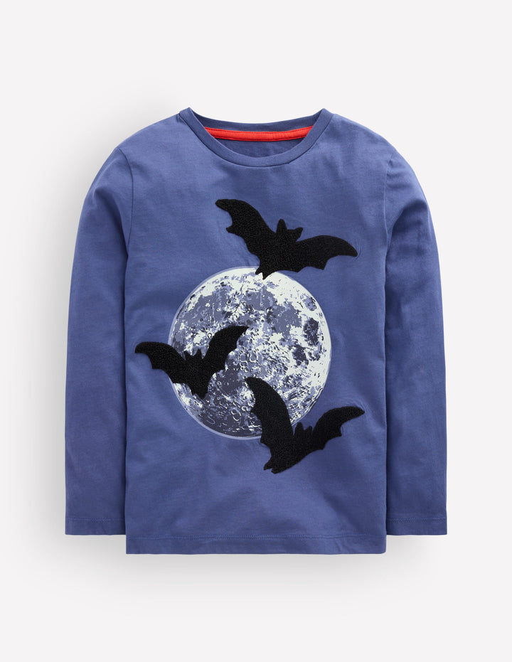 Langarmshirt mit im Dunkeln leuchtender Applikation-Monde und Fledermäuse