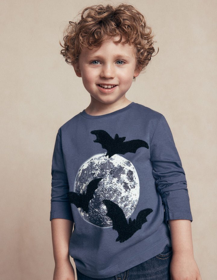Langarmshirt mit im Dunkeln leuchtender Applikation-Monde und Fledermäuse