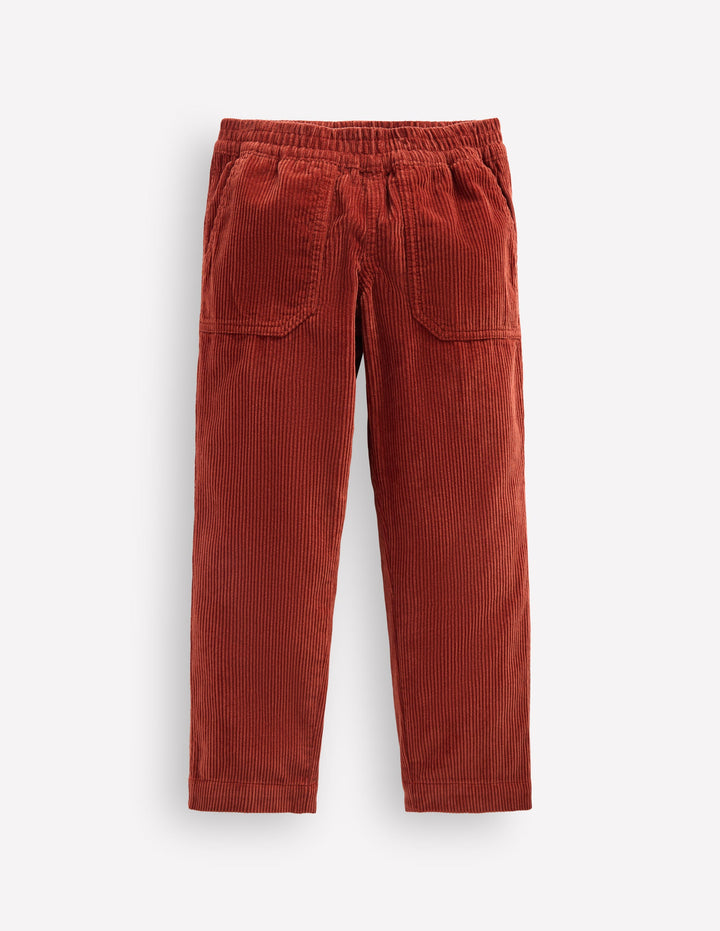 Pantalon à enfiler en velours côtelé-Henné brûlé