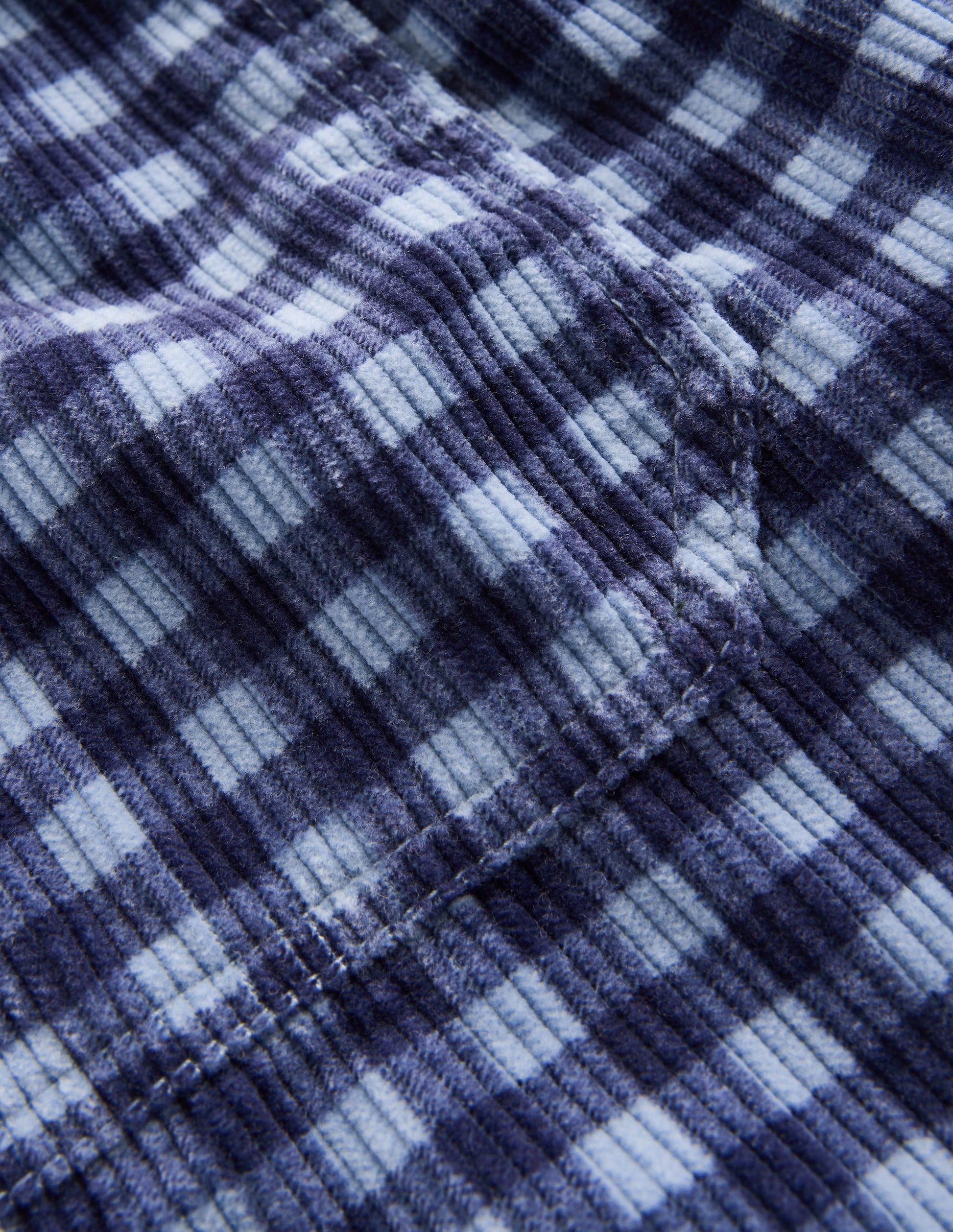 Pull-on Cord Trousers-Faded Denim Gingham-3