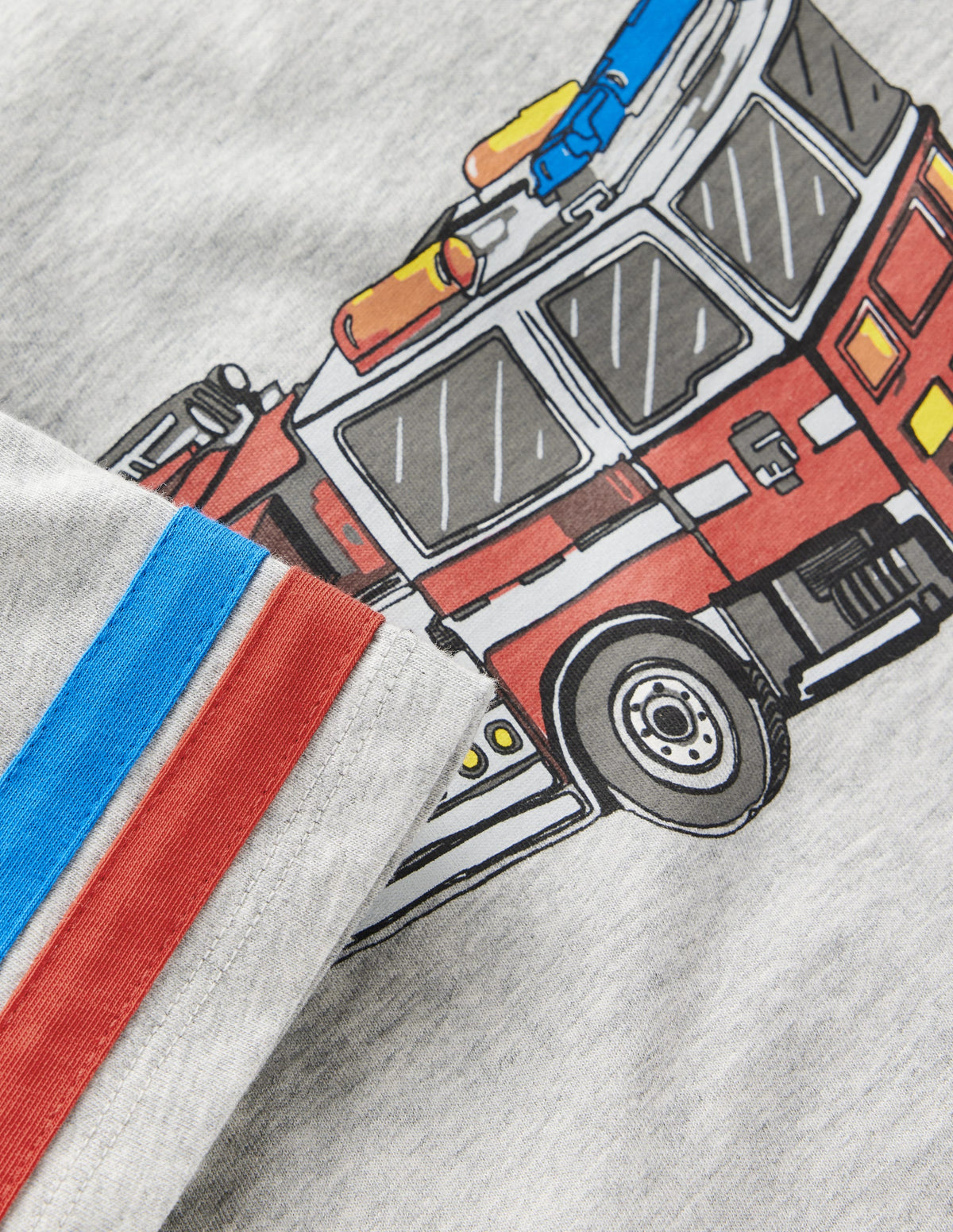 Bedrucktes T-Shirt mit Color Blocking-Grau Meliert Feuerwehrauto-3
