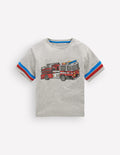 Bedrucktes T-Shirt mit Color Blocking-Grau Meliert Feuerwehrauto