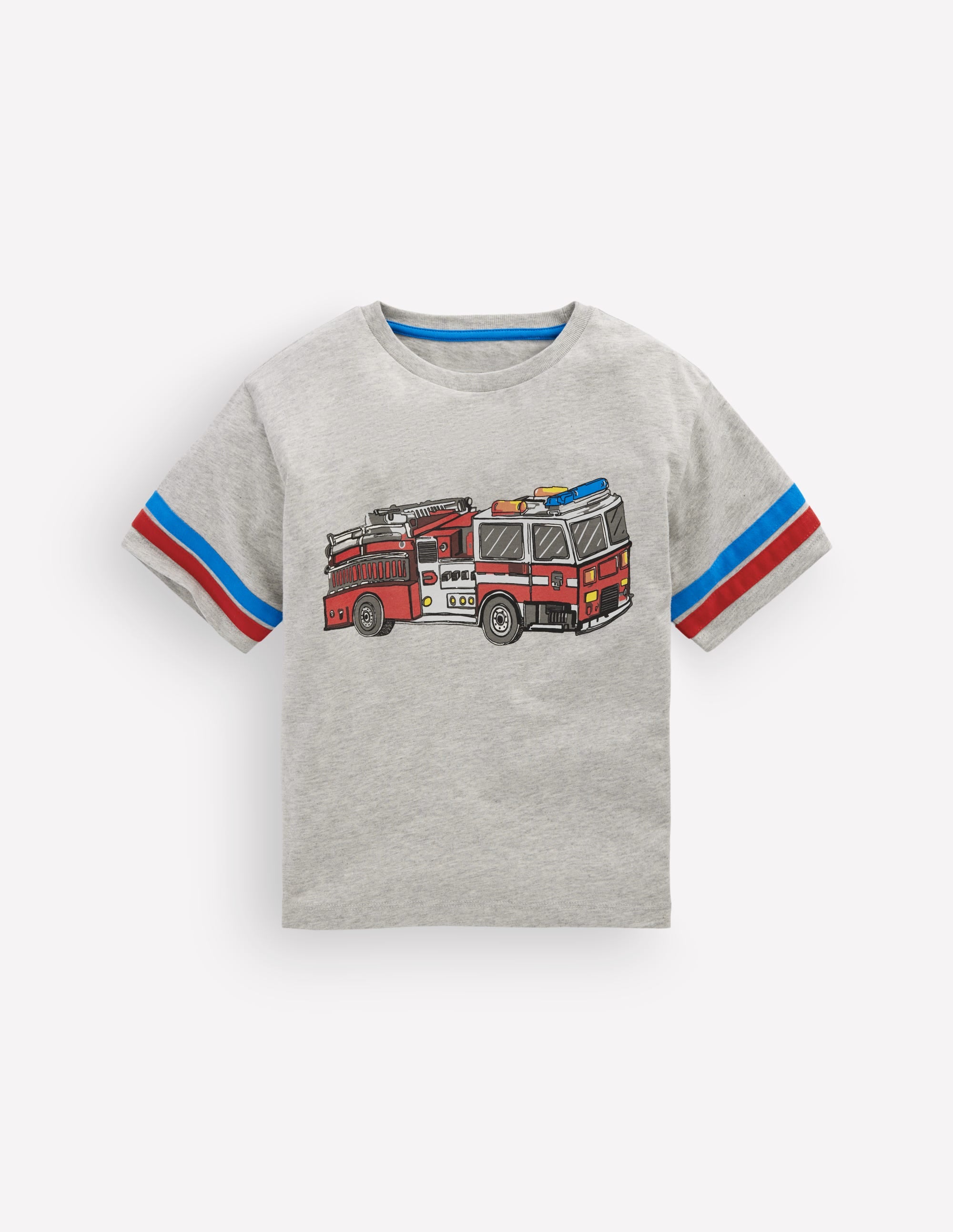 Bedrucktes T-Shirt mit Color Blocking-Grau Meliert Feuerwehrauto - Image 1
