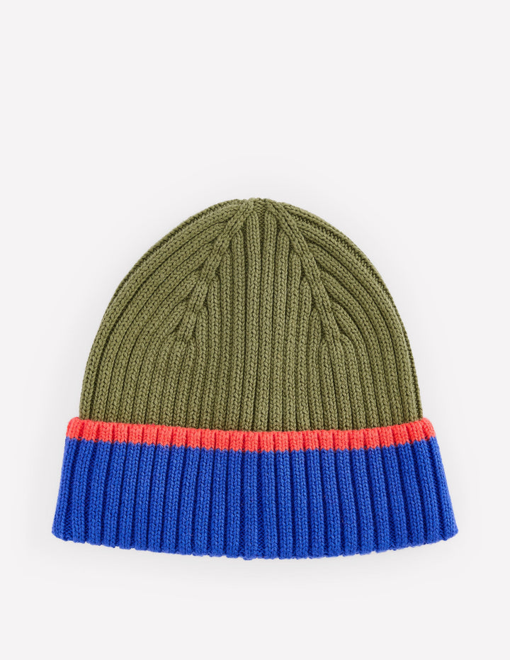 Gerippte Baumwollmütze für Jungen-Olivgrün Color Blocking