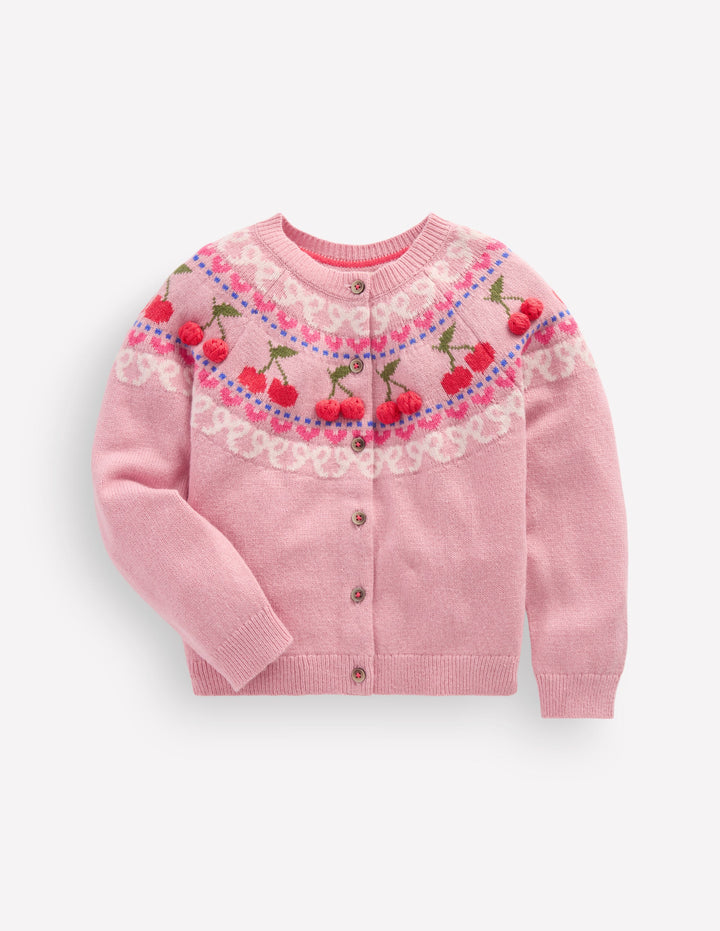 Edie Fair-Isle-Strickjacke-Vintage-Rosa Meliert Kirschen