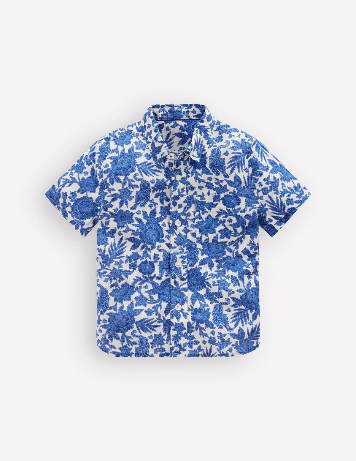 Chemise en coton et lin-Motif xylographique jungle - Image 1