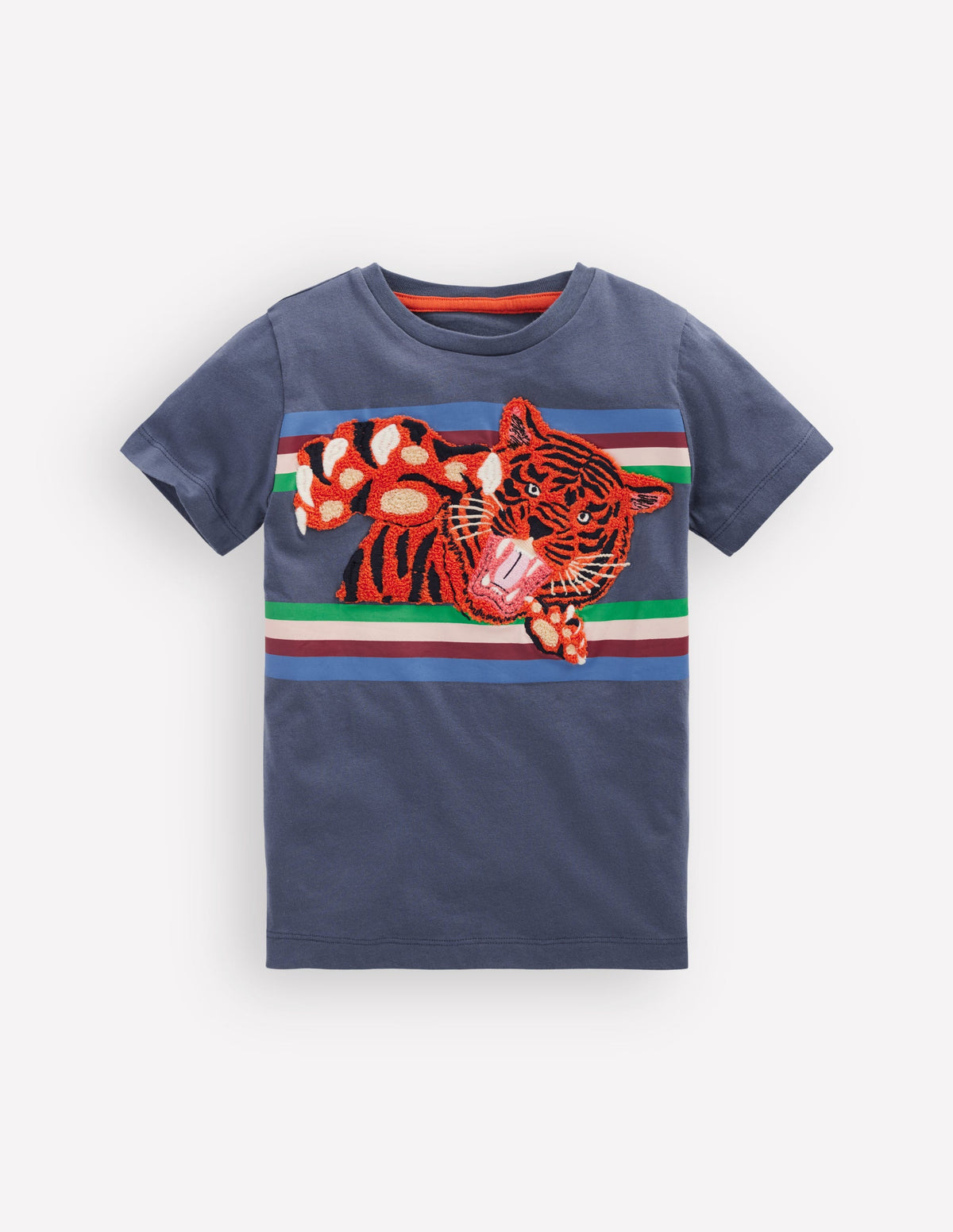 T-Shirt mit Applikation-Vintage-Indigoblau Tiger Streifen-1