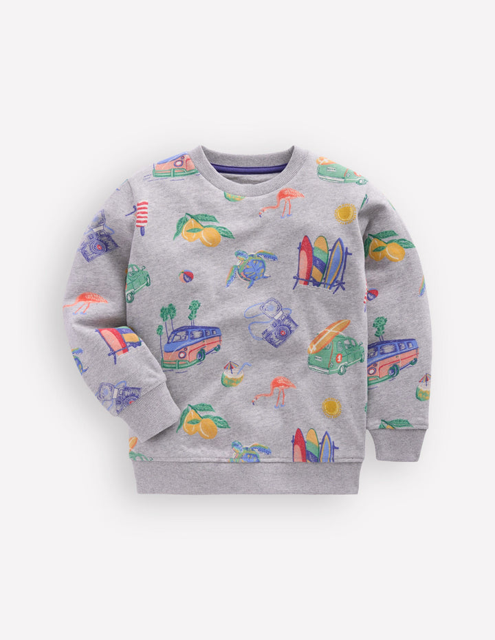 Sweat imprimé pour tous les jours-Motif Sketchy Holiday gris chiné