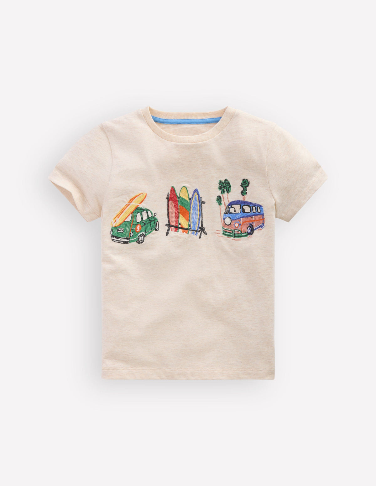 T-Shirt mit Linienstich-Haferbeige Meliert Urlaub-3
