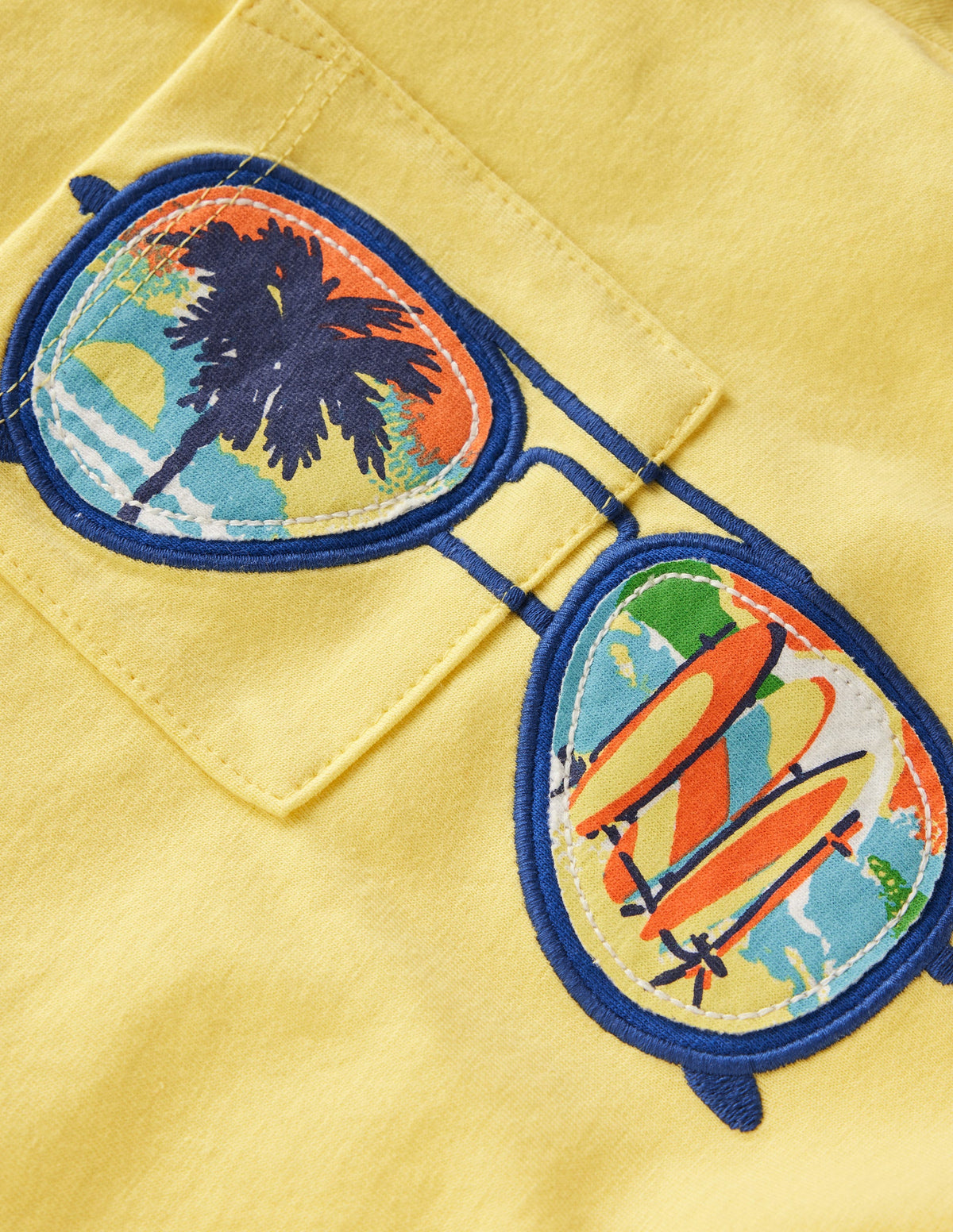 Kurzärmliges T-Shirt mit Aufnäher-Sommerkleid Urlaub Sonnenbrille - Image 4