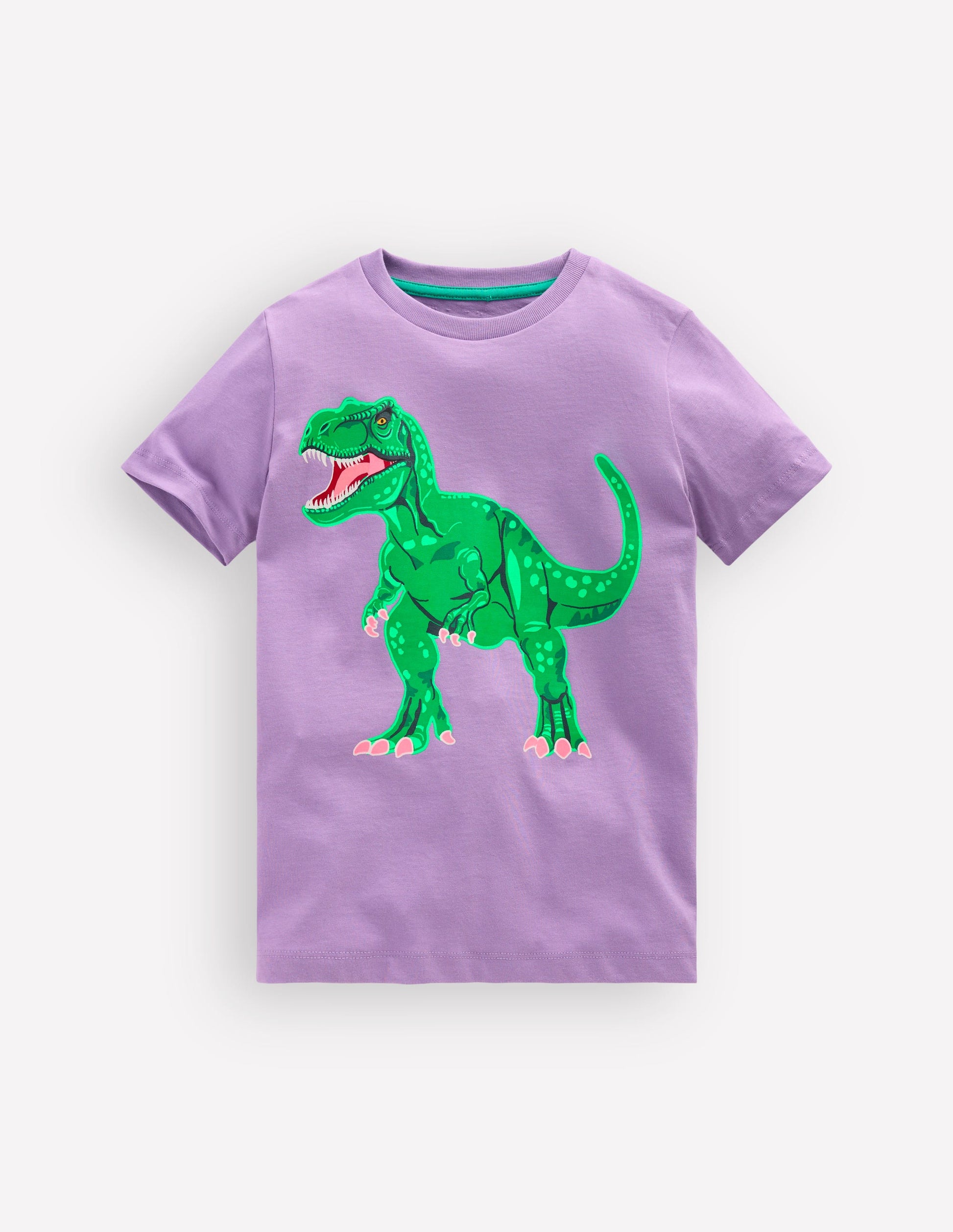 T-Shirt mit im Dunkeln leuchtender Grafik vorn und hinten-Asternlila, Dino-Skelett-1