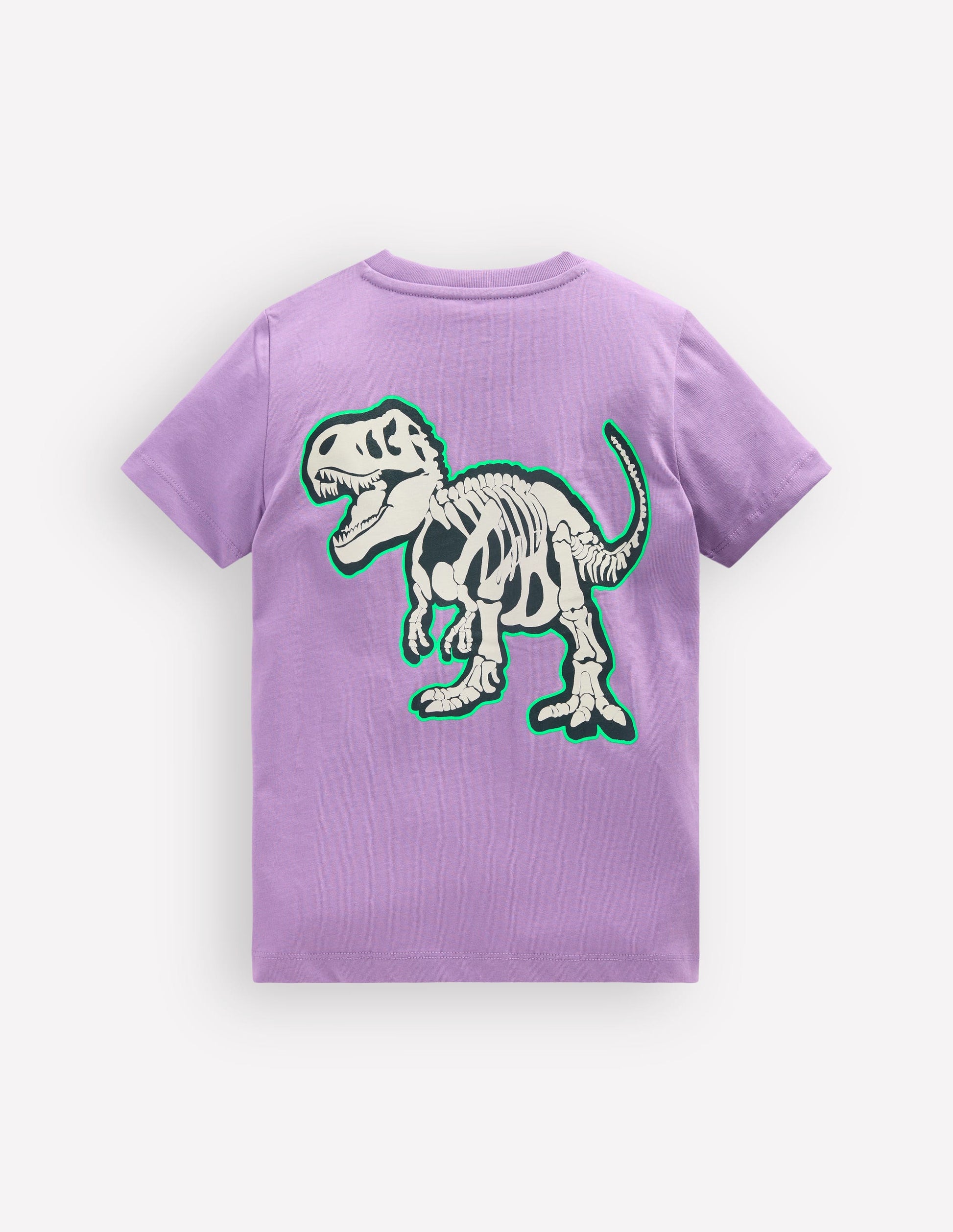 T-Shirt mit im Dunkeln leuchtender Grafik vorn und hinten-Asternlila, Dino-Skelett-2