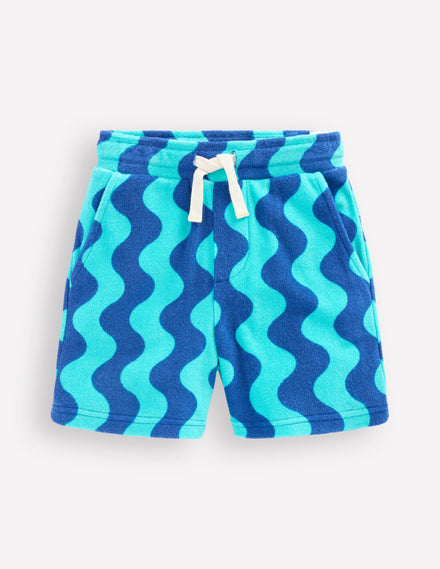Frottee-Shorts-Saphirblau Wellen