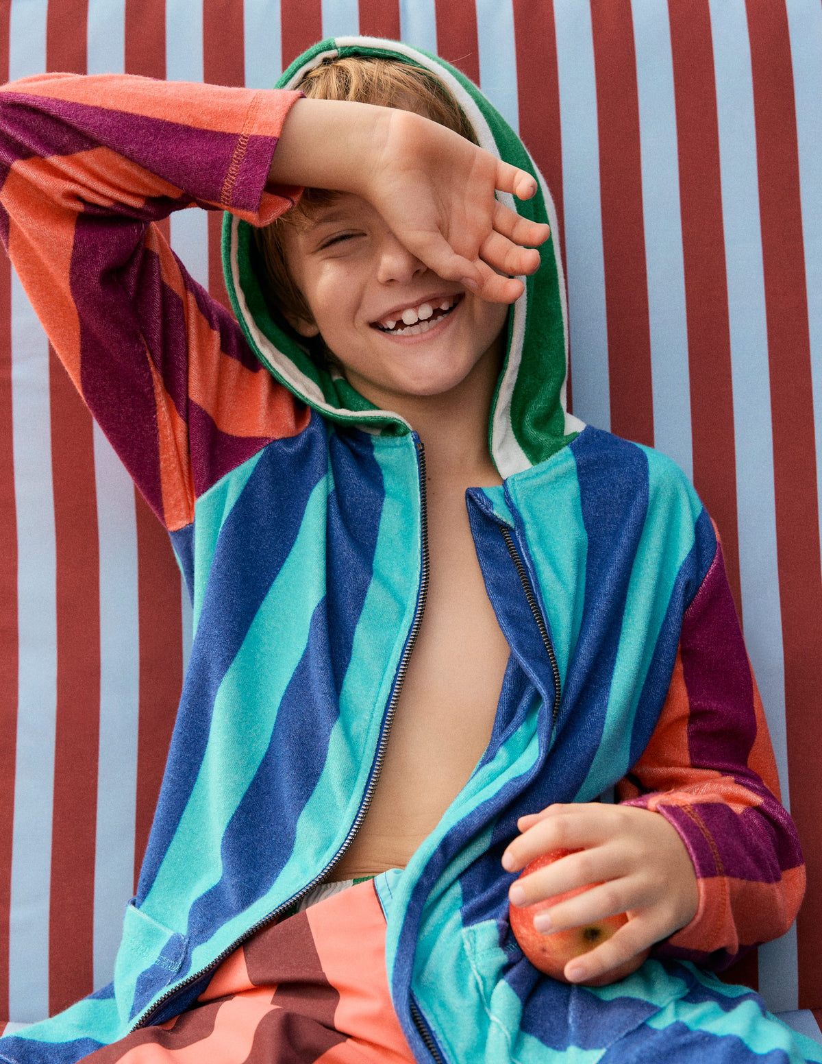 Frottee-Badeponcho mit Reißverschluss-Kuddelmuddel Streifen - Image 4