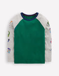 Printed Sleeve Raglan T-shirt-Green Weekend Print