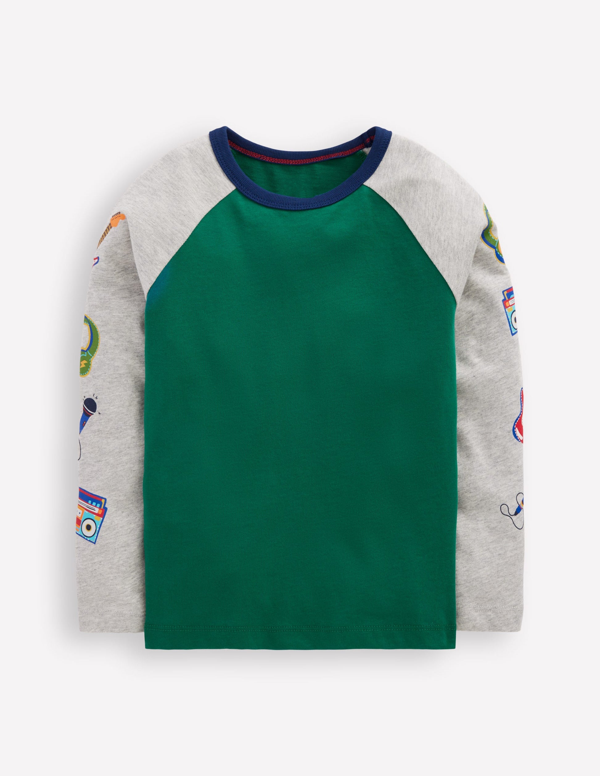 Printed Sleeve Raglan T-shirt-Green Weekend Print-1