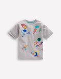 T-shirt décontracté brodé-Espace gris chiné