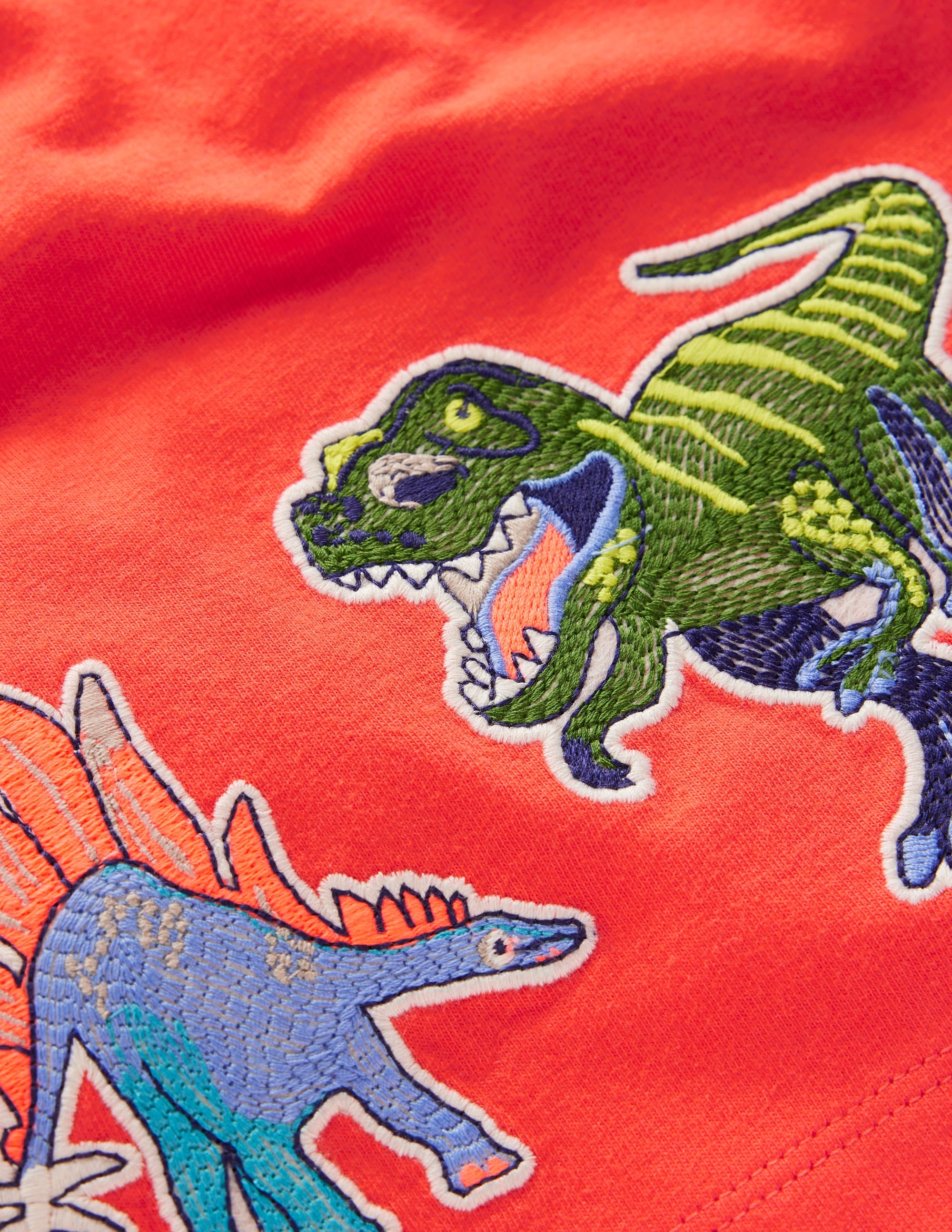 Short Sleeve Badge T-shirt-Coral Orange Dinos - Image 3
