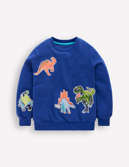 Sweatshirt mit Aufnäher-Saphirblau Dinos