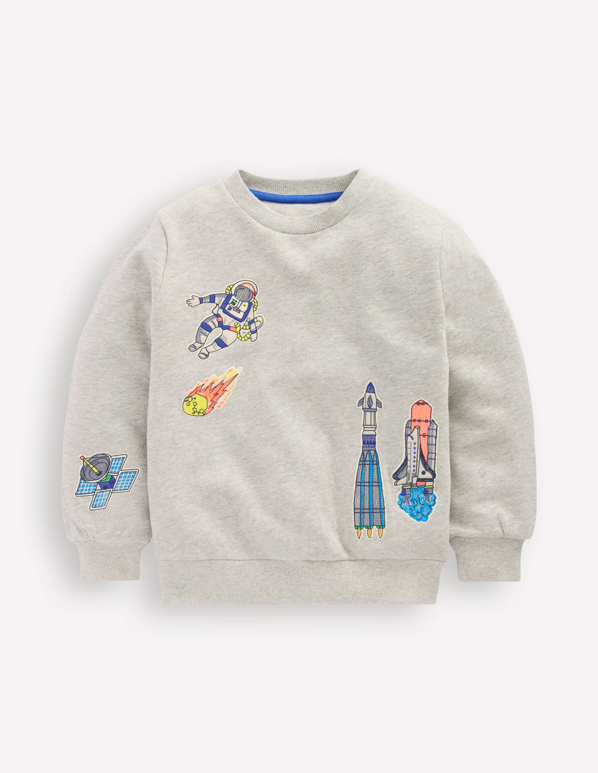 Sweatshirt mit Aufnäher-Grau Meliert, Weltall - Image 6