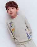 Sweatshirt mit Aufnäher-Grau Meliert, Weltall