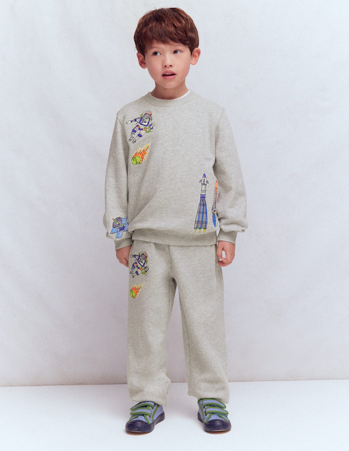 Sweatshirt mit Aufnäher-Grau Meliert, Weltall-4