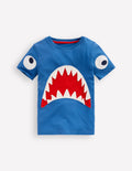 Kurzärmliges T-Shirt mit origineller Applikation-Blauhäher Hai