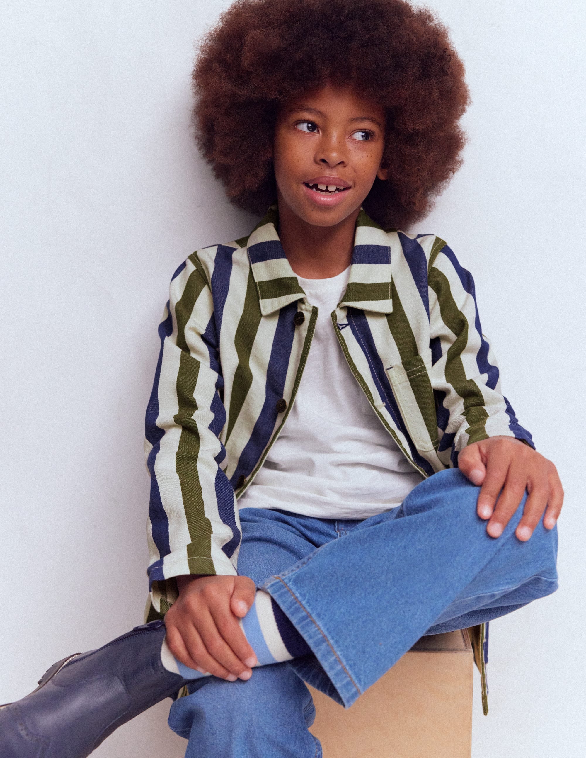 Veste en sergé-Rayé bleu et vert - Image 1