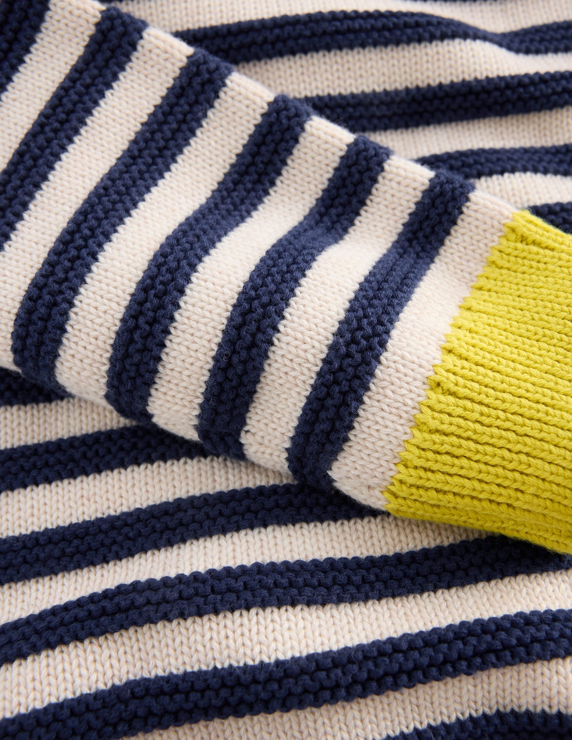 Grobstrickpullover-Marineblau Meliert und Beige Streifen - Image 6